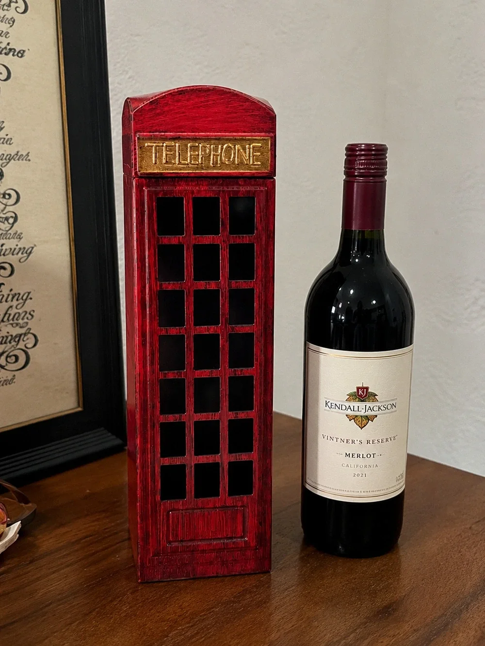London Red Telephone Booth Metal Wine Bottle Holder 12